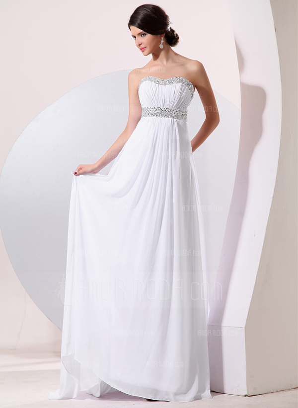Keizer Sweetheart Korte Sleep Chiffon Avondjurken met Roes Kraal Lovertjes (017014078)