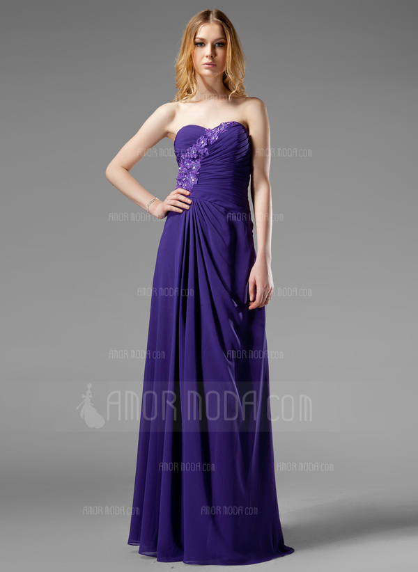 A-Lijn/Prinses Sweetheart Vloerlengte Chiffon Avondjurk met Roes Kraal Van Toepassing (017004313)