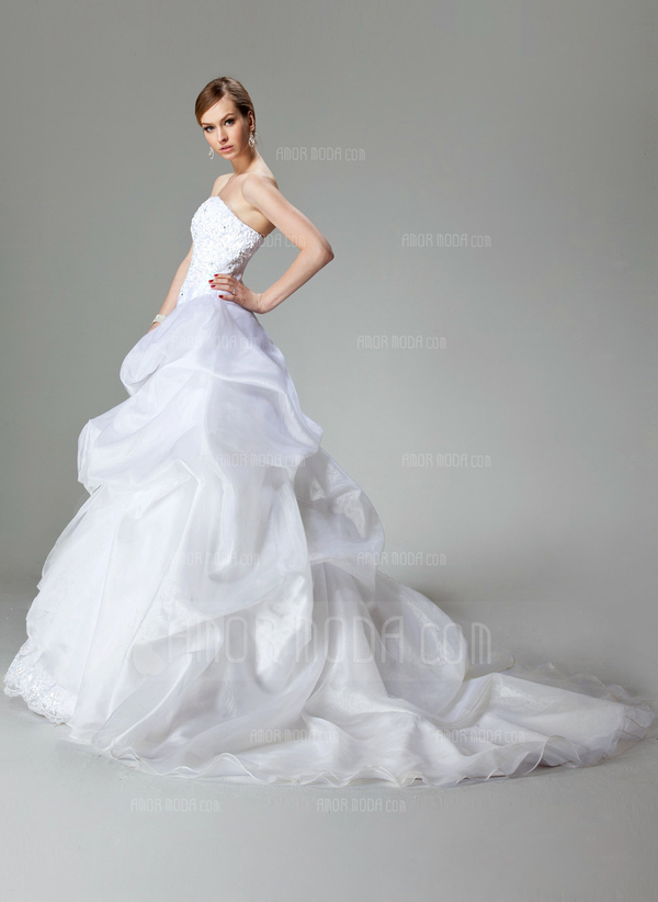 bal Cœur Traîne Chapelle Organza  Satin Robes de Mariée avec Dentelle  Perlé (002000423)