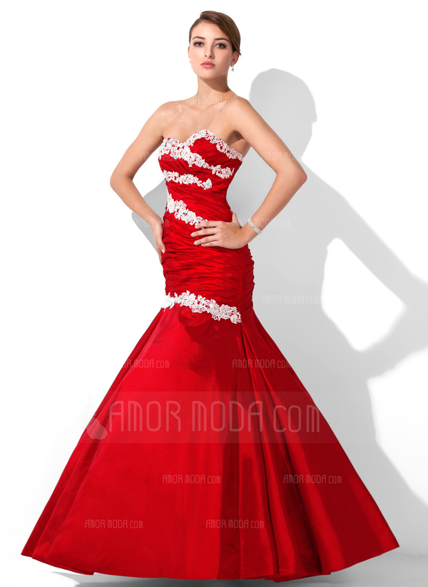 Sirene Cœur Longeur au sol Taffetas Robe de Bal de Promo avec Ondulé Appliques Sequins (018004955)