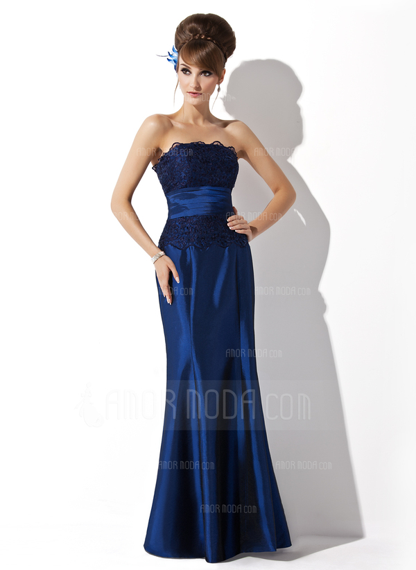 Zeemeermin Strapless Vloerlengte Taf Avondjurk met Roes Kant (017020323)