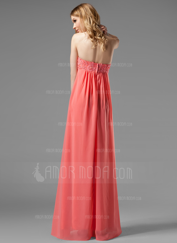Keizer Strapless Vloerlengte Chiffon Vakantie Jurk met Roes Kant Kraal (020003264)