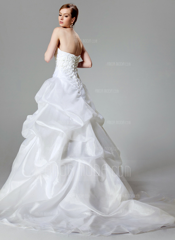bal Cœur Traîne Chapelle Organza  Satin Robes de Mariée avec Dentelle  Perlé (002000423)