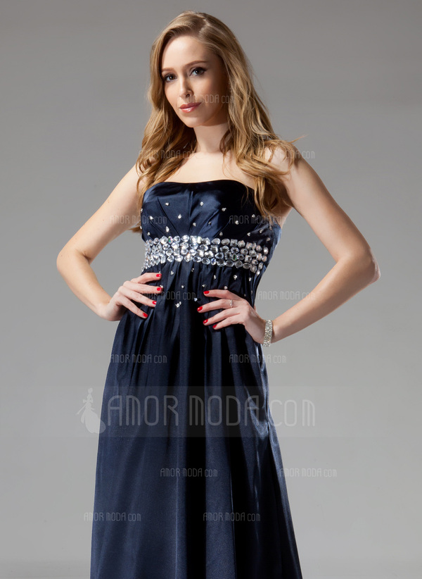 Empire Sans bretelles Traine longue Charmeuse Robe de Soirée avec Brodé (017004366)