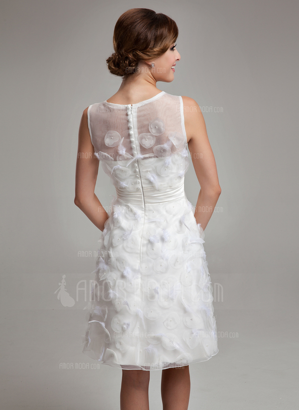 Coupe droite Col rond Mi-longues Organza Satin Robe de Mariée avec pétales (002011489)
