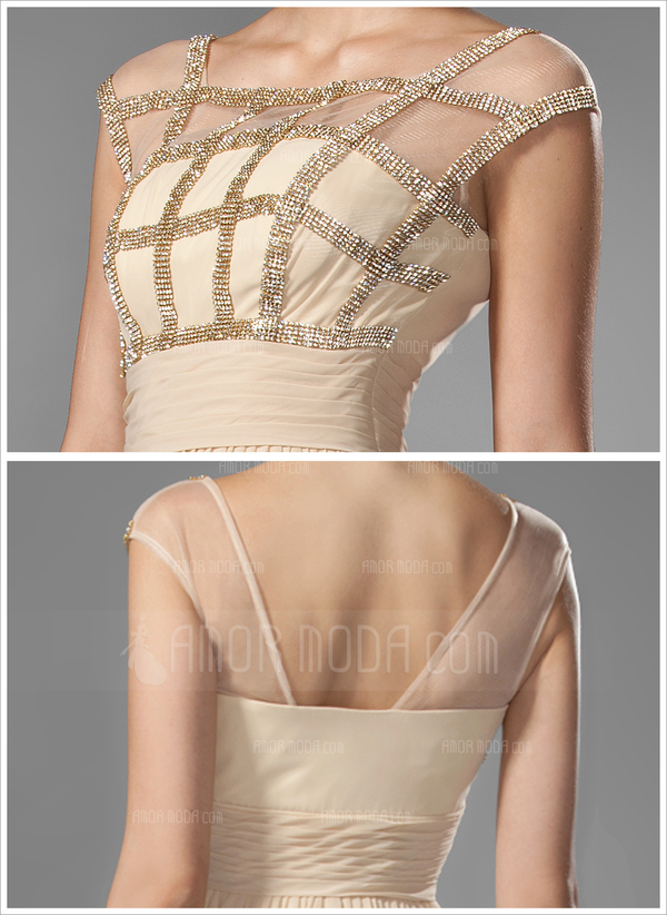 Ligne-A/Princesse Col rond Longeur au sol Mousseline Robe de Bal de Promo avec Ondulé Brodé (018005069)