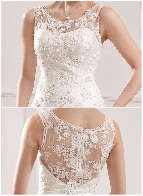 Sirene Col rond Traine courte Satin Tulle Robe de Mariée avec Dentelle (002019530)