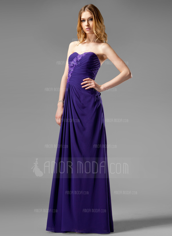 A-Lijn/Prinses Sweetheart Vloerlengte Chiffon Avondjurk met Roes Kraal Van Toepassing (017004313)
