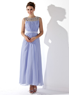 Robe de Bal de Promo Ligne-A/Princesse Col rond Longueur cheville Mousseline Robe de Bal de Promo avec Ondulé Bretelle Brodé (018021121)