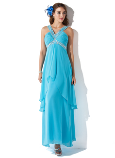 Cheap Prom Dresses A-Line/Princess V-neck Ankle-Length Chiffon Prom Dress With Ruffle Beading (018013782)