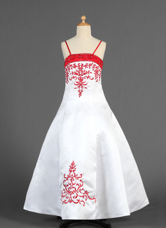 Flower Girl Dresses A-Line/Princess Floor-Length Satin Flower Girl Dress With Embroidered Sash Beading (010005773) Flower Girl Dresses A-Line/Princess Floor-Length Satin Flower Girl Dress With Embroidered Sash Beading (010005773)