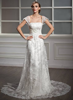 Robe de Mariée Coupe droite Encolure carrée Traine courte Satin Dentelle Robe de Mariée avec Ondulé Perlé Sequins (002004755) Robe de Mariée Coupe droite Encolure carrée Traine courte Satin Dentelle Robe de Mariée avec Ondulé Perlé Sequins (002004755)