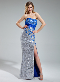 Robe de Bal de Promo Gaine Cœur Longeur au sol Charmeuse Pailleté Robe de Bal de Promo avec Bretelle Brodé Fleurs (018019688)