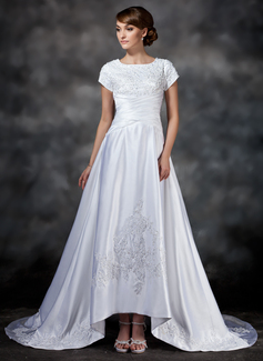 Robe de Mariée Ligne-A/Princesse Encolure carrée Assymetrique Satin Robe de Mariée avec Ondulé Dentelle Perlé (002017418) Robe de Mariée Ligne-A/Princesse Encolure carrée Assymetrique Satin Robe de Mariée avec Ondulé Dentelle Perlé (002017418)