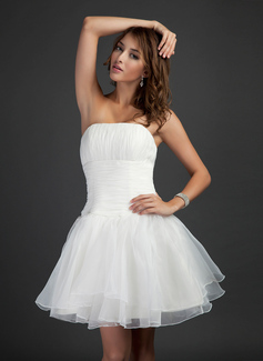 Speciale Gelegenheids Jurken A-Lijn/Prinses Strapless Knielengte Organza Cocktailjurk met Roes (016015368)