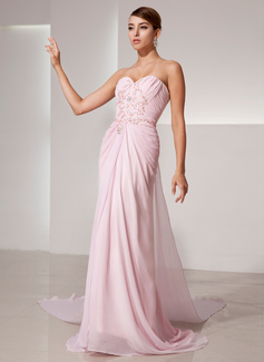 Robe de Bal de Promo Gaine Cœur Traîne Watteau mousseline de soie Robe de Bal de Promo avec Ondulé Brodé Pailleté (018014411)