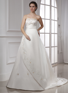 Robe de Mariée Ligne-A/Princesse Sans bretelles Traîne Chapelle Satin Robes de Mariée avec Broderie Ondulé (002015477) Robe de Mariée Ligne-A/Princesse Sans bretelles Traîne Chapelle Satin Robes de Mariée avec Broderie Ondulé (002015477)
