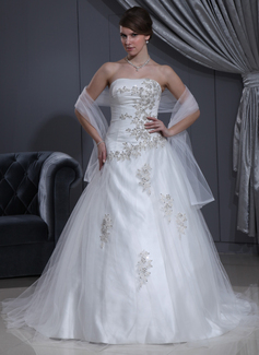 Robe de Mariée bal Cœur Traine courte Tulle Charmeuse Robe de Mariée avec Ondulé Dentelle Perlé (002000280)