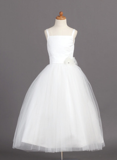Flower Girl Dresses A-Line/Princess Square Neckline Ankle-Length Satin Tulle Flower Girl Dress With Sash Flower(s) (010004208) Flower Girl Dresses A-Line/Princess Square Neckline Ankle-Length Satin Tulle Flower Girl Dress With Sash Flower(s) (010004208)