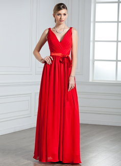 Avondjurken A-Lijn/Prinses V-nek Vloerlengte Chiffon Satijnzijde Avondjurk met Roes (017022550) Avondjurken A-Lijn/Prinses V-nek Vloerlengte Chiffon Satijnzijde Avondjurk met Roes (017022550)