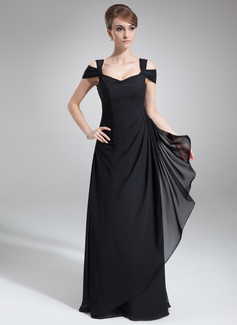 Avondjurken A-Lijn/Prinses Open-Schouder Vloerlengte Chiffon Avondjurk met Roes (017021117)