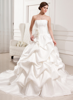 Robe de Mariée bal Sans bretelles Traîne Cathedral Organza Satin Robe de Mariée avec Ondulé Fleurs (002011426) Robe de Mariée bal Sans bretelles Traîne Cathedral Organza Satin Robe de Mariée avec Ondulé Fleurs (002011426)