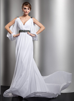 Robe de Mariée Coupe droite Col V Traine courte Mousseline Robe de Mariée avec Ondulé Perlé (002012610) Robe de Mariée Coupe droite Col V Traine courte Mousseline Robe de Mariée avec Ondulé Perlé (002012610)