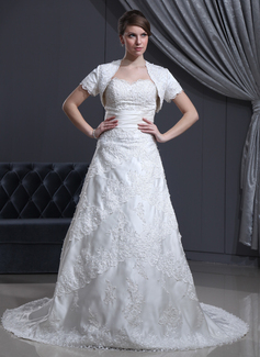 Robe de Mariée Ligne-A/Princesse Cœur Traine courte Charmeuse lacet Robe de Mariée avec Perlé (002000310)