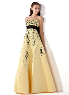Robe de Bal de Promo Empire Cœur Longeur au sol Satin Robe de Bal de Promo avec Brodé Bretelle Brodé (018002324)