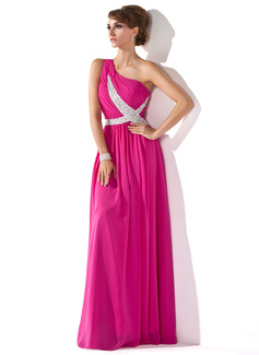 Vestidos de noche Corte A/Princesa Un sólo hombro Hasta el suelo Chifón Vestidos de noche con Volantes Bordoneado Con lentejuelas (017005592)