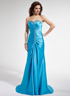 Robe de Bal de Promo Gaine Cœur Traine courte Charmeuse Robe de Bal de Promo avec Ondulé Brodé Pailleté (018004829)