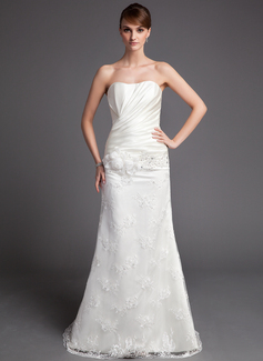 A-Line/Princess Sweetheart Court Train Satin Wedding Dresses With Ruffle Lace Beadwork (002000197)