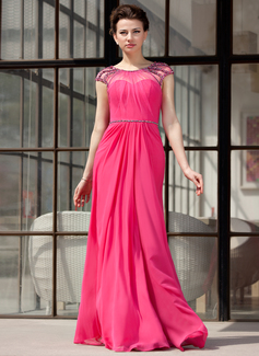 Aftenkjoler A-linje Rund-halsudskæring Gulvlang Chiffon Tyl Aftenkjoler med Flæsekanter Perlebesat (017022865) Aftenkjoler A-linje Rund-halsudskæring Gulvlang Chiffon Tyl Aftenkjoler med Flæsekanter Perlebesat (017022865)