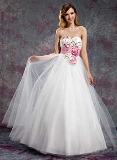 Robe de Bal de Promo Ligne-A/Princesse Cœur Longeur au sol Taffetas Tulle Robe de Bal de Promo avec Bretelle Brodé Fleurs Pailleté (018018911)