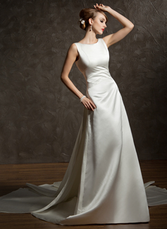 Robe de Mariée Ligne-A/Princesse Col rond Traîne Watteau Satin Robe de Mariée avec Ondulé (002012755) Robe de Mariée Ligne-A/Princesse Col rond Traîne Watteau Satin Robe de Mariée avec Ondulé (002012755)