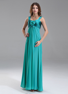 Robe de Bal de Promo Empire Cœur Longeur au sol Mousseline Charmeuse Robe de Bal de Promo avec Ondulé Fleurs (018002656)