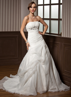 Cheap Wedding Dresses A-Line/Princess Strapless Chapel Train Organza Satin Wedding Dress With Ruffle Beadwork (002011798) Cheap Wedding Dresses A-Line/Princess Strapless Chapel Train Organza Satin Wedding Dress With Ruffle Beadwork (002011798)