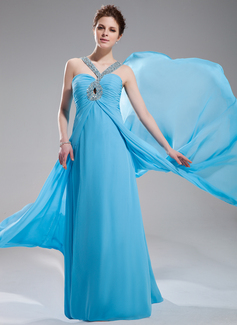 Avondjurken Keizer V-nek Korte Sleep Chiffon Avondjurken met Roes Kraal (017004349) Avondjurken Keizer V-nek Korte Sleep Chiffon Avondjurken met Roes Kraal (017004349)