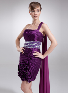 Robe de Bal de Promo Gaine Une epaule Court/Mini Mousseline Charmeuse Robe de Bal de Promo avec Ondulé Brodé Fleurs (018016254) Robe de Bal de Promo Gaine Une epaule Court/Mini Mousseline Charmeuse Robe de Bal de Promo avec Ondulé Brodé Fleurs (018016254)