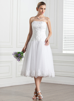 Robe de Mariée Ligne-A/Princesse Sans bretelles Mi-longues Satin Tulle Robe de Mariée avec Dentelle (002000133) Robe de Mariée Ligne-A/Princesse Sans bretelles Mi-longues Satin Tulle Robe de Mariée avec Dentelle (002000133)