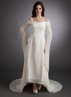 Robe de Bal de Promo Ligne-A/Princesse Hors épaule Assymetrique Mousseline Robe de Bal de Promo avec Brodé (018016247)