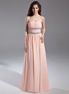 Avondjurken A-Lijn/Prinses Strapless Vloerlengte Chiffon Galajurk met Roes Kraal (018015615)