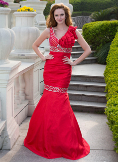 Robe de Bal de Promo Sirene Col V Longeur au sol Taffetas Robe de Bal de Promo avec Ondulé Perles (018024660) Robe de Bal de Promo Sirene Col V Longeur au sol Taffetas Robe de Bal de Promo avec Ondulé Perles (018024660)