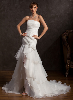 Robe de Mariée Sirene Sans bretelles Assymetrique Organza Robe de Mariée avec Ondulé Dentelle Fleurs (002015176) Robe de Mariée Sirene Sans bretelles Assymetrique Organza Robe de Mariée avec Ondulé Dentelle Fleurs (002015176)
