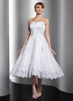 Robe de Mariée Ligne-A/Princesse Cœur Longeur à mi jambe Organza Satin Robe de Mariée avec Ondulé Dentelle Perlé (002012010)