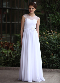 Robe de Mariée Ligne-A/Princesse Col rond Longeur au sol Mousseline Tulle Robe de Mariée avec Ondulé Fleurs (016026255) Robe de Mariée Ligne-A/Princesse Col rond Longeur au sol Mousseline Tulle Robe de Mariée avec Ondulé Fleurs (016026255)