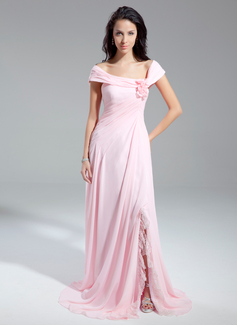 Avondjurken A-Lijn/Prinses Open-Schouder Kapel Sleep Chiffon Avondjurk met Roes Bloem(En) (017014899) Avondjurken A-Lijn/Prinses Open-Schouder Kapel Sleep Chiffon Avondjurk met Roes Bloem(En) (017014899)