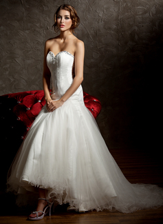 Robe de Mariée Sirene Cœur Assymetrique Satin Tulle Robe de Mariée avec Ondulé Perlé (002011429) Robe de Mariée Sirene Cœur Assymetrique Satin Tulle Robe de Mariée avec Ondulé Perlé (002011429)