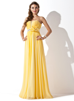 Cheap Prom Dresses A-Line/Princess Sweetheart Floor-Length Chiffon Satin Prom Dress With Ruffle Beading Flower(s) (018013789)