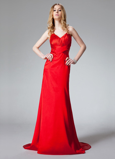 Robe de Bal de Promo Gaine Bretelles autour du cou Traine longue Charmeuse Robe de Bal de Promo avec Ondulé Brodé (018002780)